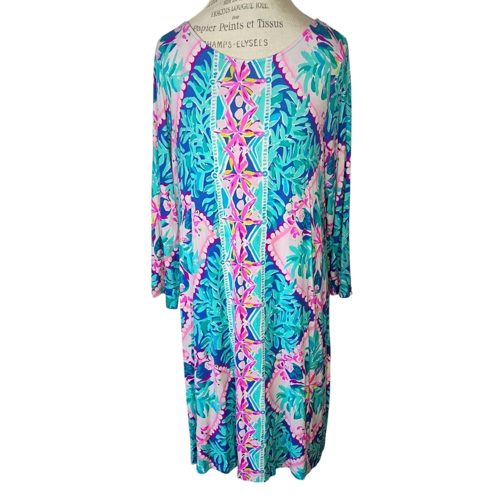 Lilly Pulitzer Ophelia Swing Dress Coconut Cove Seaside Aqua Womens XL Tropical